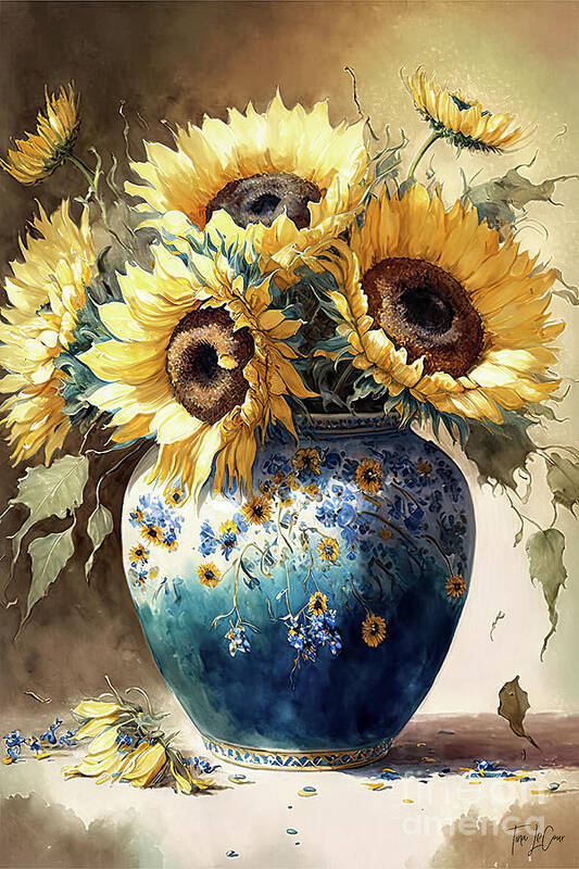 Sunflowers Art Print featuring the painting Sunflower Bouquet by Tina LeCour