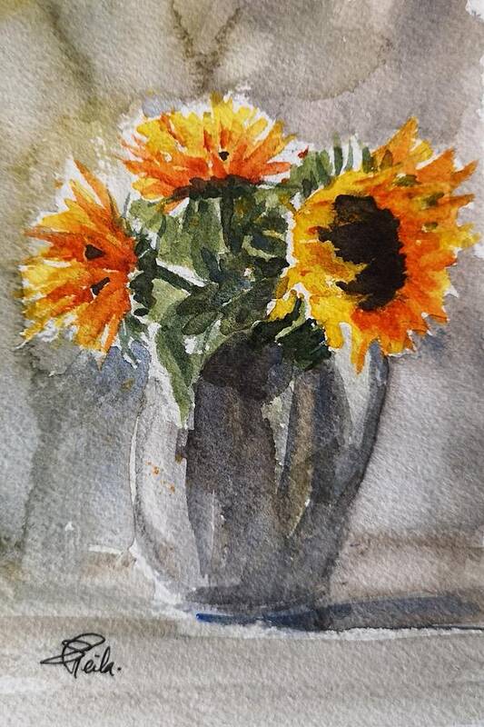 Still Life Art Print featuring the painting Sunflowers by Sheila Romard