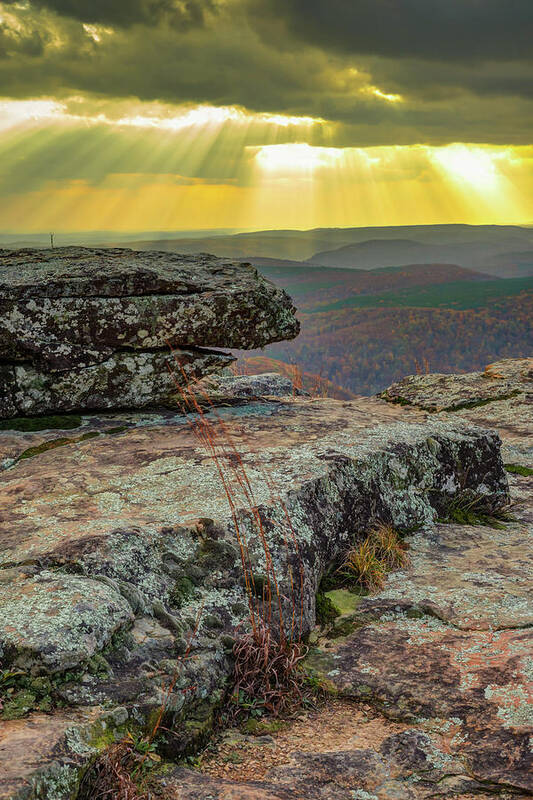 White Rock Mountain Art Print featuring the photograph Sunrays Over Arkansas Ozark National Forest From White Rock Mountain by Gregory Ballos