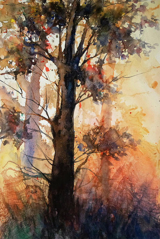 Sun Art Print featuring the painting Sunrise Forest by Rebecca Davis
