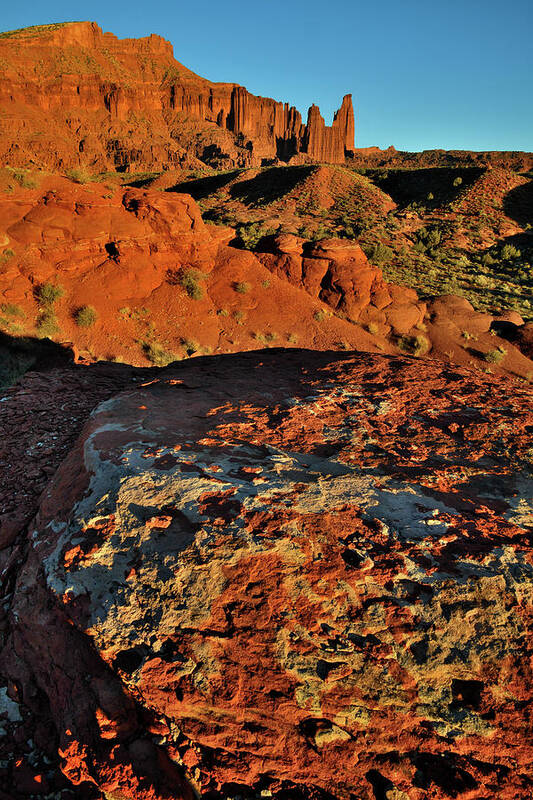 Fisher Towers Art Print featuring the photograph Sunset at Fisher Towers by Ray Mathis