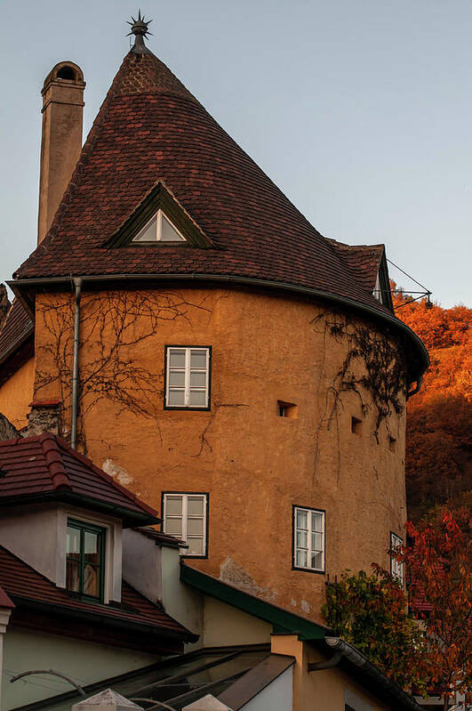 Jenny Rainbow Fine Art Photography Art Print featuring the photograph Sunset Walks In Durnstein. Old House by Jenny Rainbow