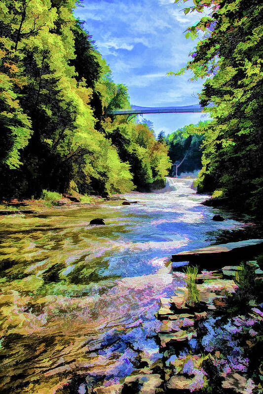 Impressionist Art Print featuring the photograph Suspension Bridge at Cornell by Monroe Payne