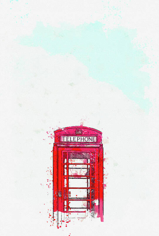 Telephone Art Print featuring the painting Telephone Box, ca 2021 by Ahmet Asar, Asar Studios by Celestial Images