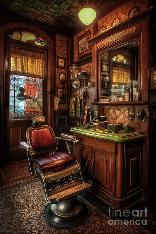 Barbershop Art Print featuring the digital art Vintage Barbershop Series 05 by Carlos Diaz