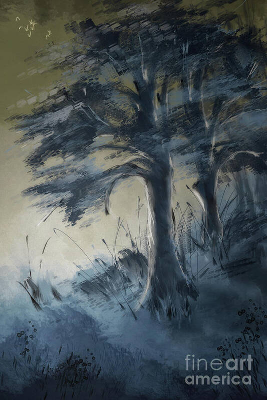 Tree Art Print featuring the digital art The Blue Hour by Lois Bryan
