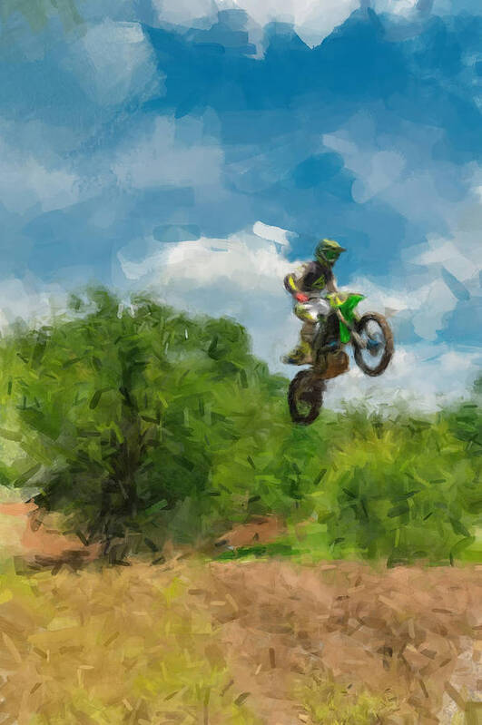 Motocycle Art Print featuring the painting The Jump by Gary Arnold