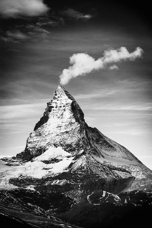 Scenics Art Print featuring the photograph The Matterhorn,and wispy cloud, Swiss Alps by Mike Hill
