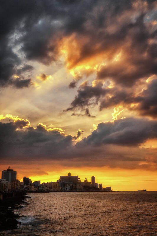 Sunset Art Print featuring the photograph The sky above the Malecon of Havana by Micah Offman