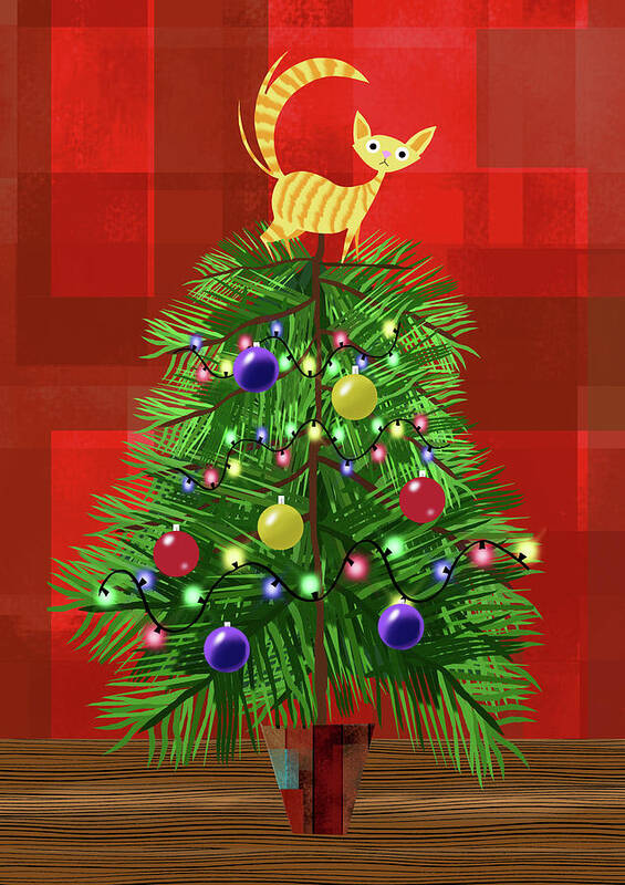 Cat Art Print featuring the mixed media The Star on the Christmas Tree by Andrew Hitchen