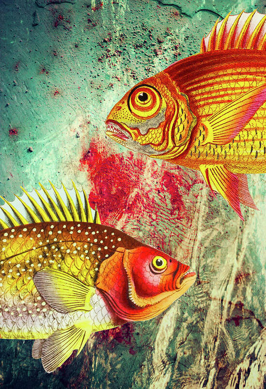 Fish Underwater Art Print featuring the digital art Thoroughfare Two Fish in Transit by Lorena Cassady