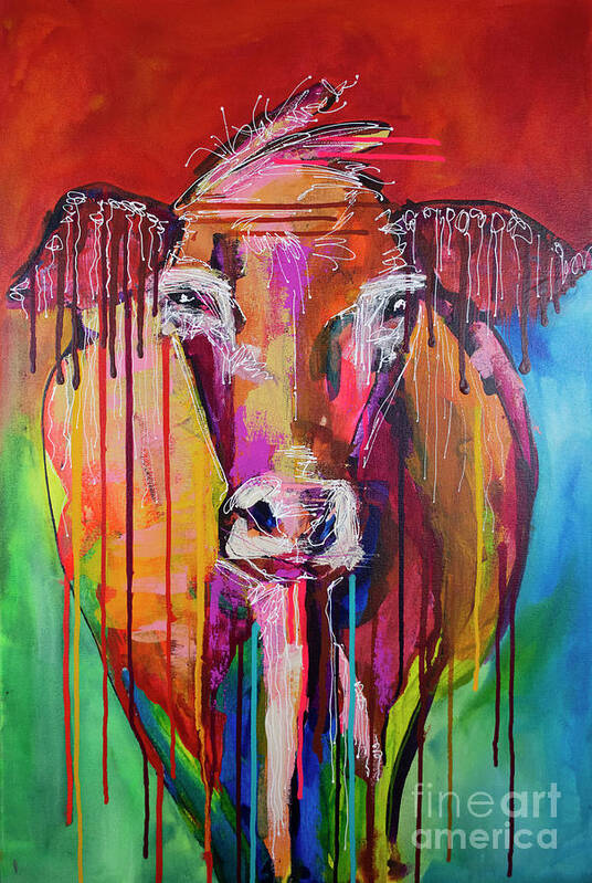 Cow Art Print featuring the painting Too Moo for Yoo III by Robin Valenzuela