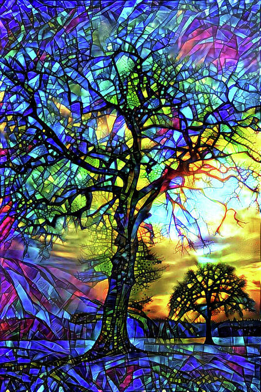 Stained Glass Art Print featuring the digital art Trees - Stained Glass by Peggy Collins