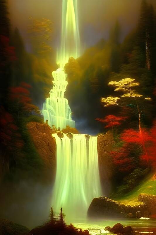 Digital Art Print featuring the digital art Triple Waterfall by Beverly Read