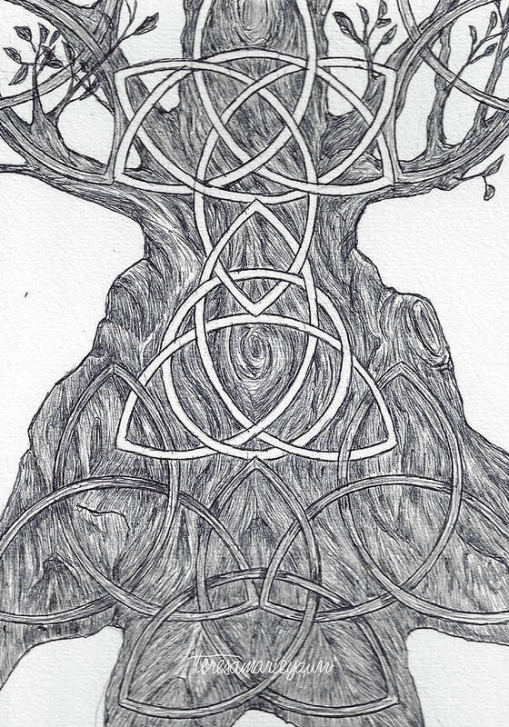 Triquetra Art Print featuring the drawing Triquetra Tree by Teresamarie Yawn