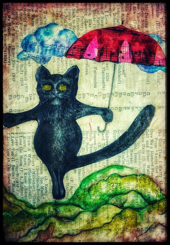Black Cat Art Print featuring the digital art Umbrella Cat by Delight Worthyn