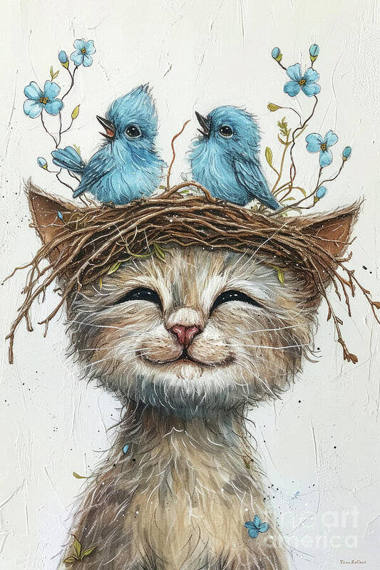 Cat Art Print featuring the painting Unlikely Friends by Tina LeCour