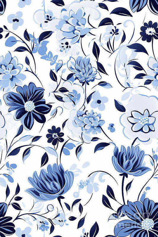 Sabantha Art Print featuring the digital art Uyena - Blue Scattered Flowers by Sabantha