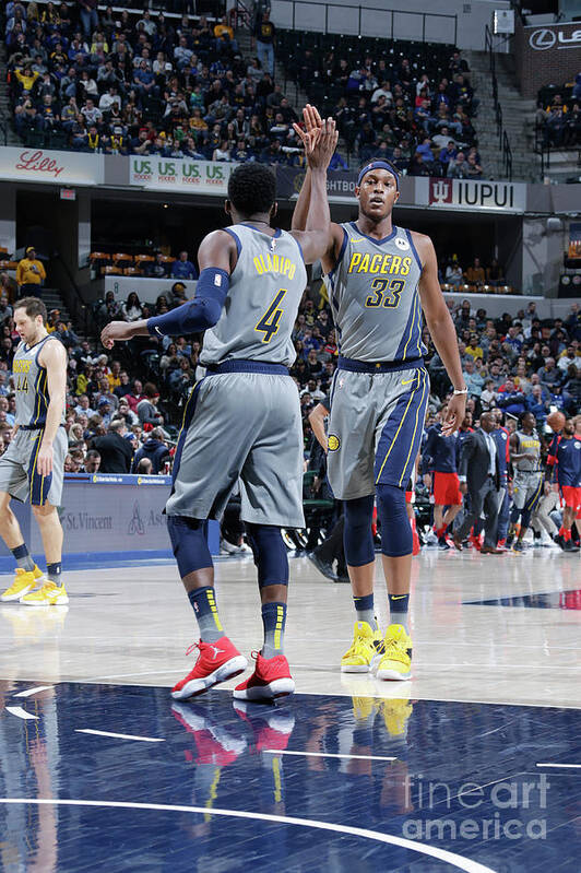 Myles Turner Art Print featuring the photograph Victor Oladipo and Myles Turner by Ron Hoskins