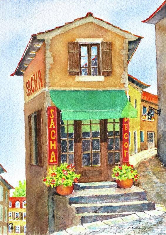 Blue Skies Art Print featuring the painting Village in Provence by Mary Ellen Mueller Legault