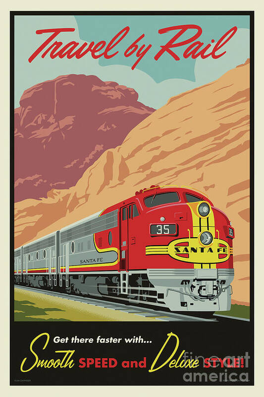 Railroad Art Print featuring the digital art Vintage Travel by Rail Poster by Jim Zahniser