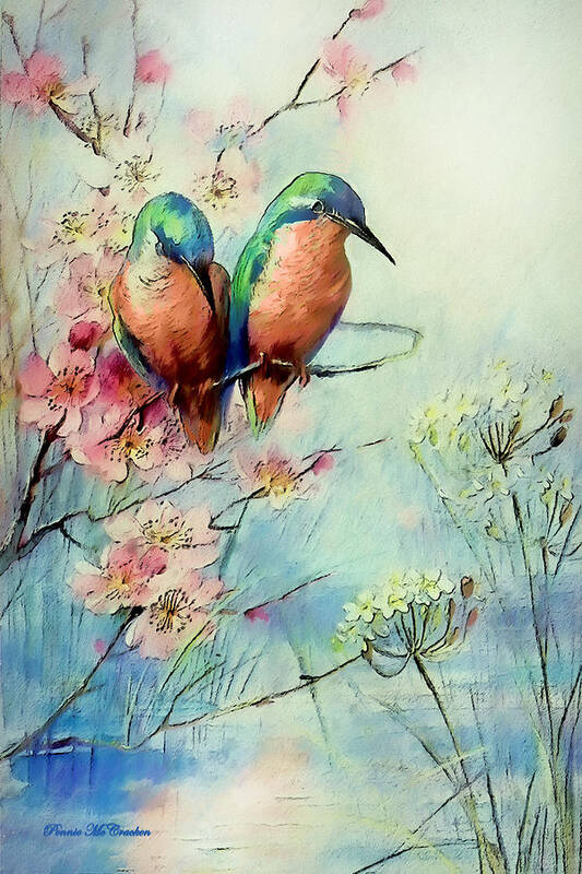 Birds Art Print featuring the digital art Waiting for Fish by Pennie McCracken