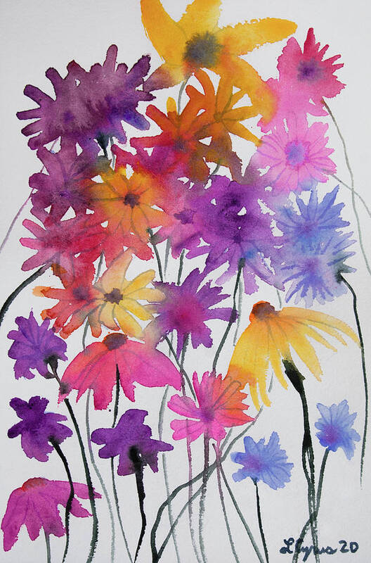 Bloom Art Print featuring the painting Watercolor - Colorful Garden Blooms by Cascade Colors