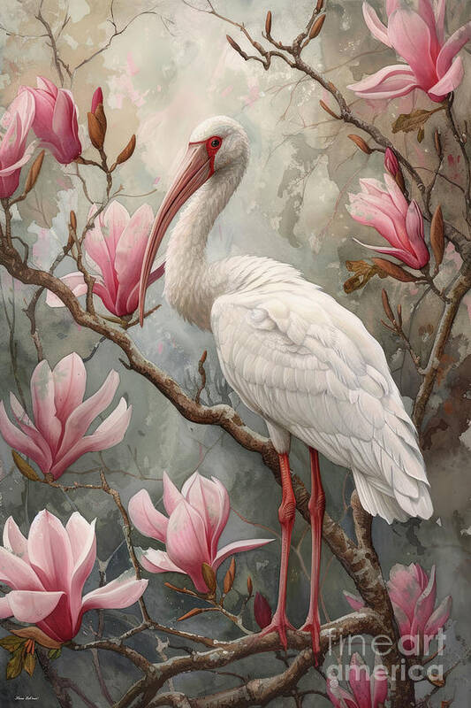 White Ibis Art Print featuring the painting White Ibis by Tina LeCour