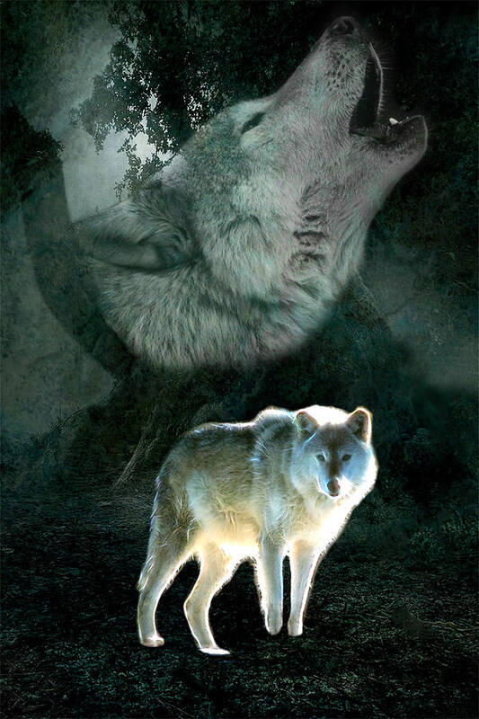 Wolf Art Print featuring the digital art Wolf Wood by Lisa Yount
