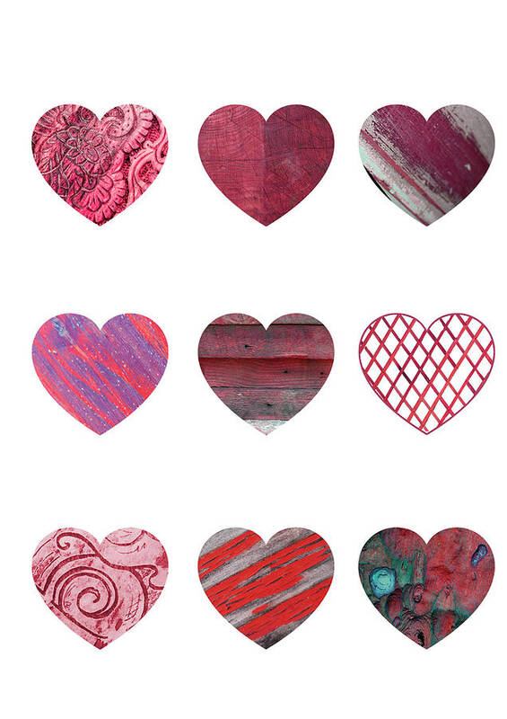Heart Art Print featuring the mixed media Wooden Hearts by Moira Law