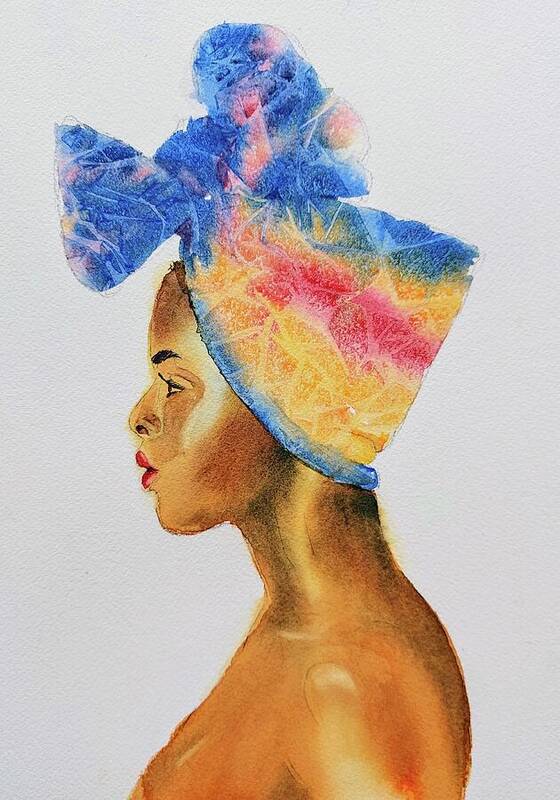 Black Woman Art Print featuring the painting Wrapped by Sandie Croft