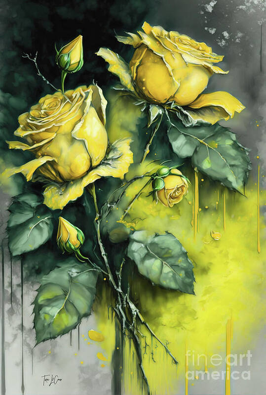 Yellow Roses Art Print featuring the painting Yellow Roses by Tina LeCour