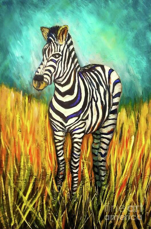 Oil Painting Art Print featuring the painting Zebra In Field by Sherrell Rodgers