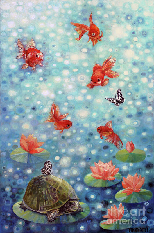 Goldfish Art Print featuring the painting Zen Friend by Manami Lingerfelt