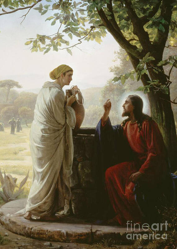 Jesus And The Samaritan Woman At The Well Art Print By Motionage Designs