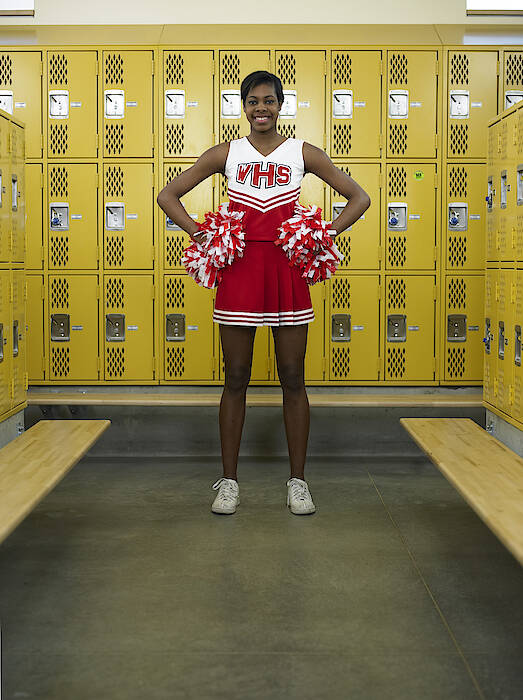 Teenage Girl 15 17 Cheerleader In Locker Room Portrait Art Print