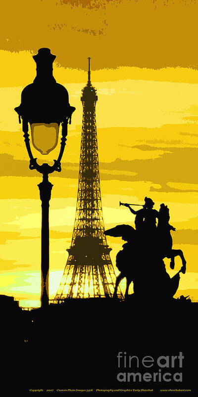 Paris Art Print featuring the photograph Paris Tour Eiffel Yellow by Yuriy Shevchuk