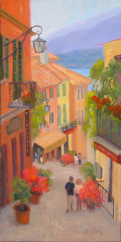 Bellagio Art Print featuring the painting Saturday Stroll - Bellagio by Bunny Oliver