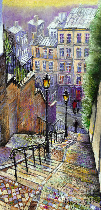 Cityscape Art Print featuring the painting Paris Montmartre Steps by Yuriy Shevchuk