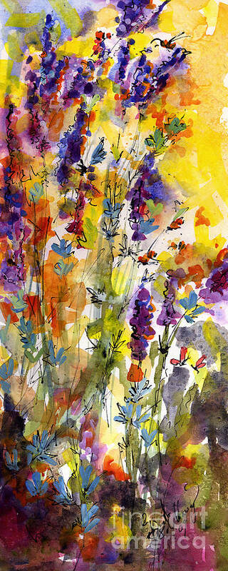 Flowers Art Print featuring the painting Lavender and Bees by Ginette Callaway