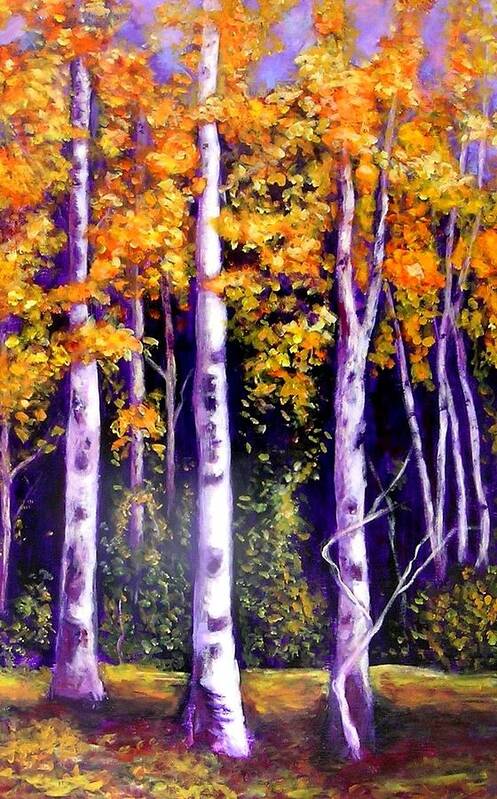 Birches Art Print featuring the painting Fall in the Eastern townships Quebec by Marie-Line Vasseur