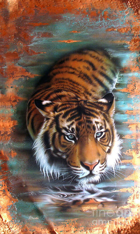 Copper Art Print featuring the painting Copper Tiger II by Sandi Baker