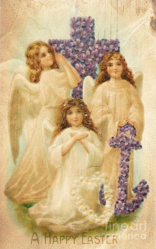 Easter Art Print featuring the photograph A Happy Easter 1908 German Postcard by Audreen Gieger