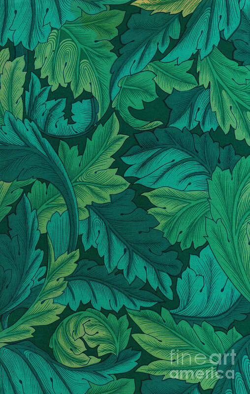 Vintage Art Print featuring the digital art Acanthus Leaves in Jade Green by Melissa A Benson