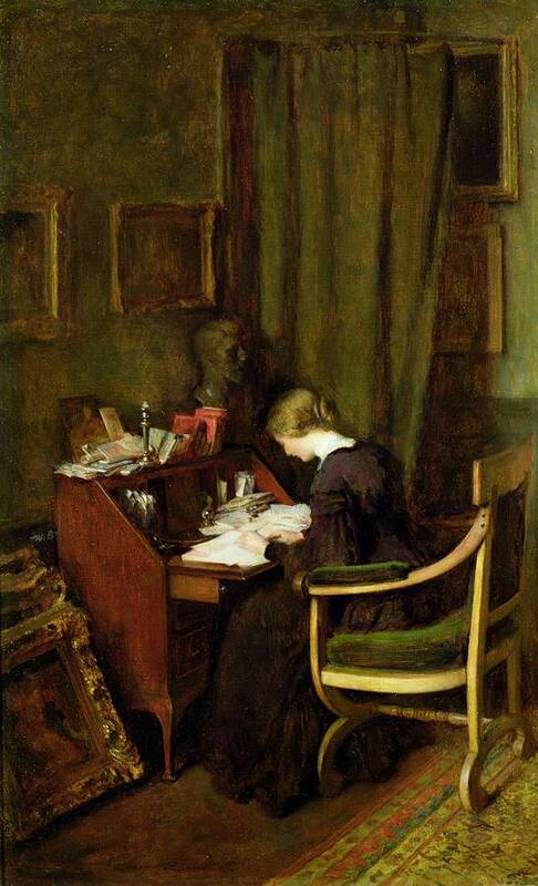 Bureau Art Print featuring the painting At Her Desk by Henry Thomas Schafer