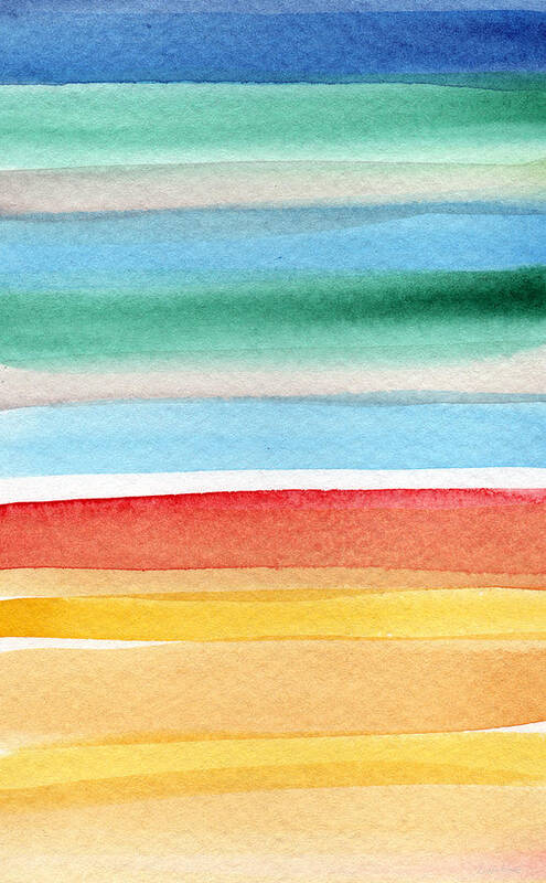Beach Landscape Painting Art Print featuring the painting Beach Blanket- colorful abstract painting by Linda Woods