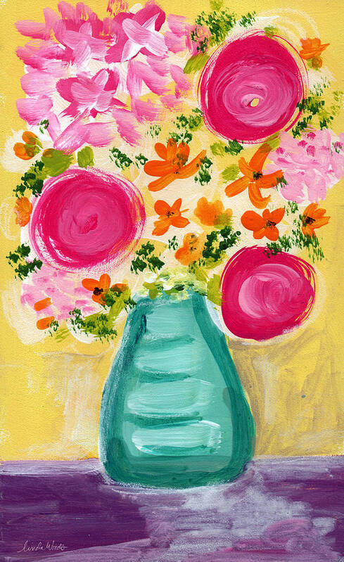 Flowers Art Print featuring the painting Bright Flowers by Linda Woods