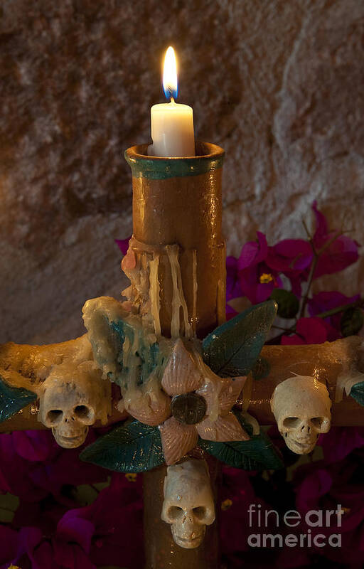 San Miguel De Allende Art Print featuring the photograph Candle On Day Of Dead Altar by John Shaw