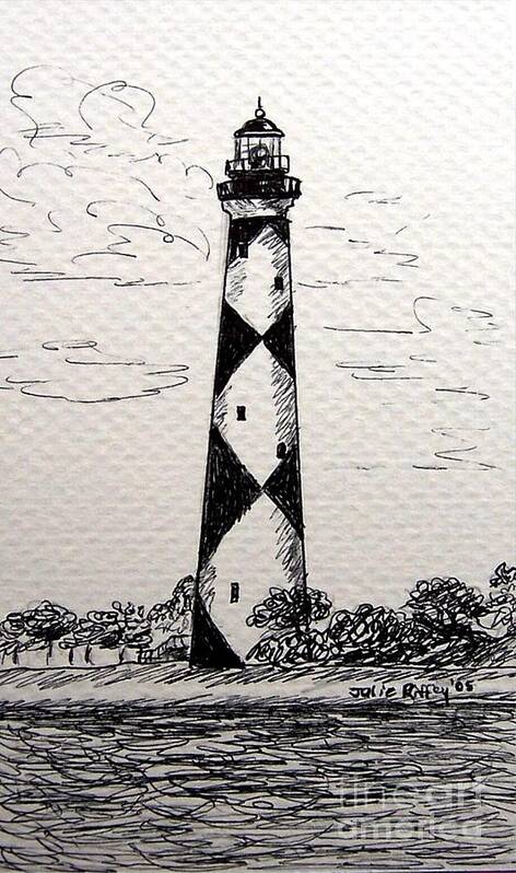 Lighthouse Art Print featuring the drawing Cape Lookout Lighthouse NC by Julie Brugh Riffey