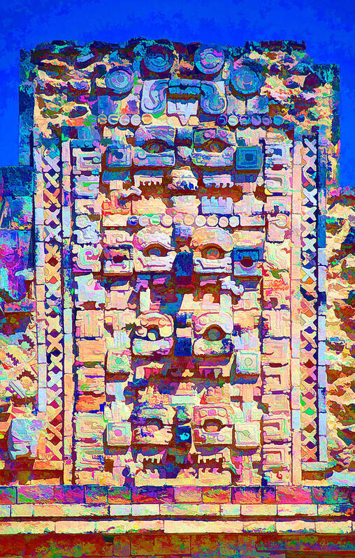 Maya Art Print featuring the digital art Colourful Mayan Sculpture by Roy Pedersen